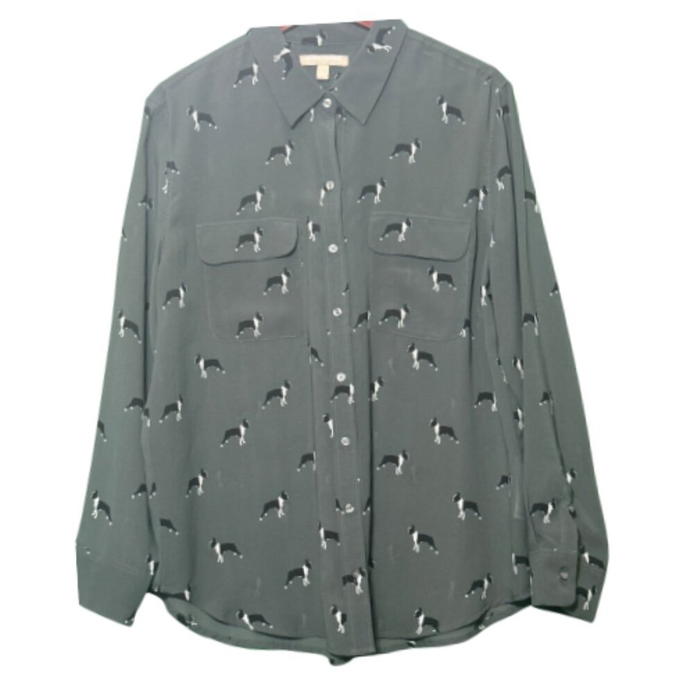 NWOT Gray Boston Terrier BANANA REPUBLIC Blouse Size L (BB1014)